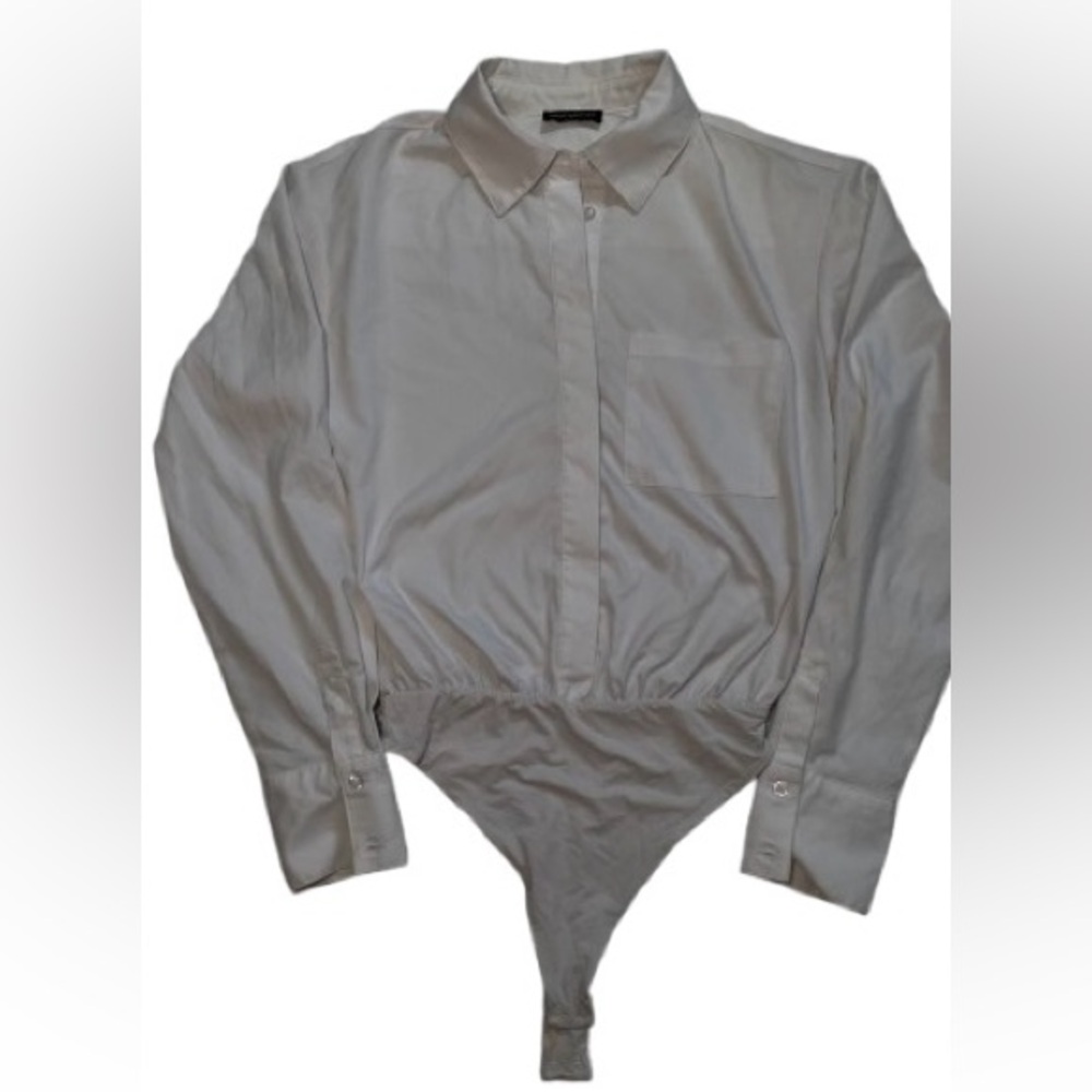 naked wardrobe Cream Button-Front Long Sleeve Bodysuit